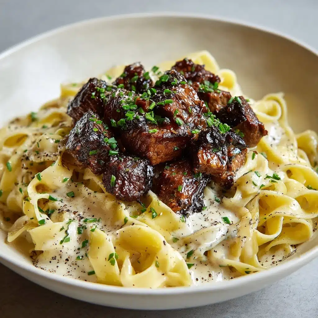 Garlic Butter Steak Bites with Creamy Parmesan Pasta Recipe - Recipe Image