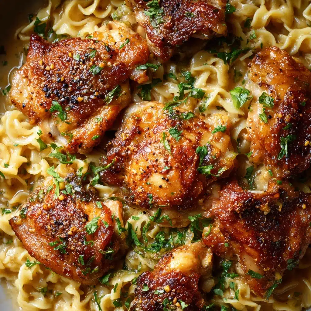 One-Pan Creamy Garlic Butter Chicken with Egg Noodles Recipe - Recipe Image