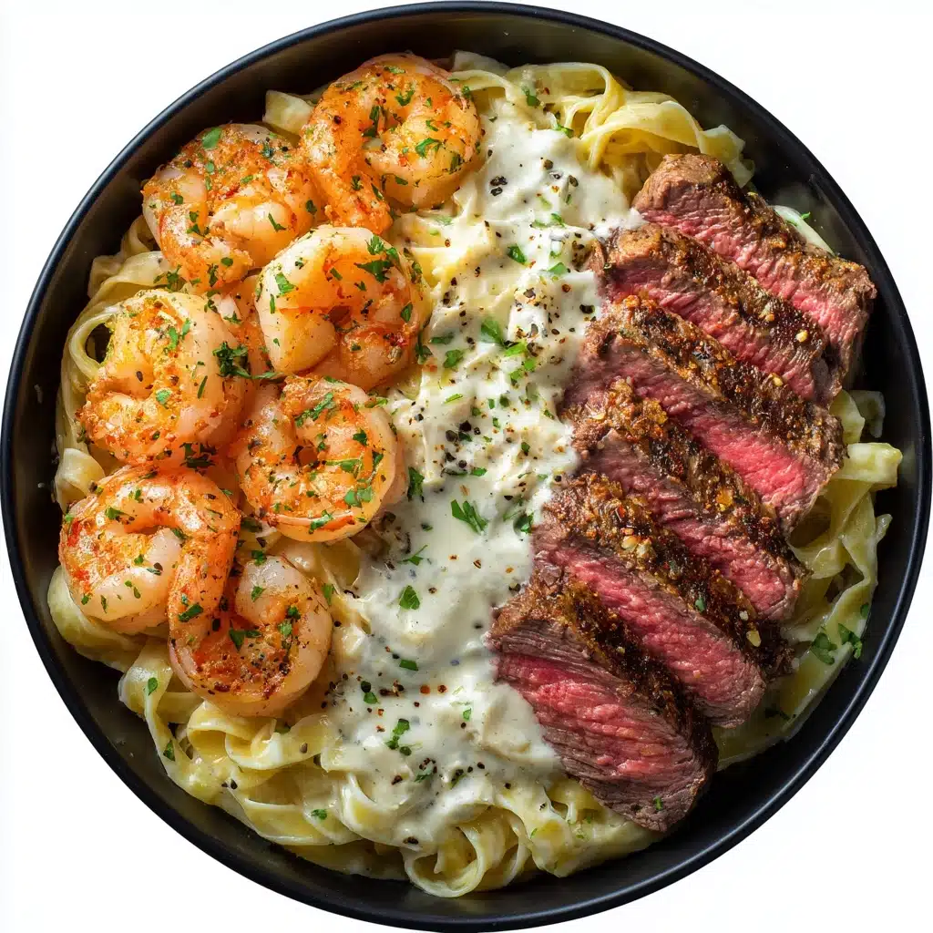 Blackened Steak and Shrimp Alfredo Recipe - Recipe Image