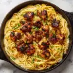 Garlic Butter Chicken Bites with Savory Creamy Parmesan Pasta Recipe
