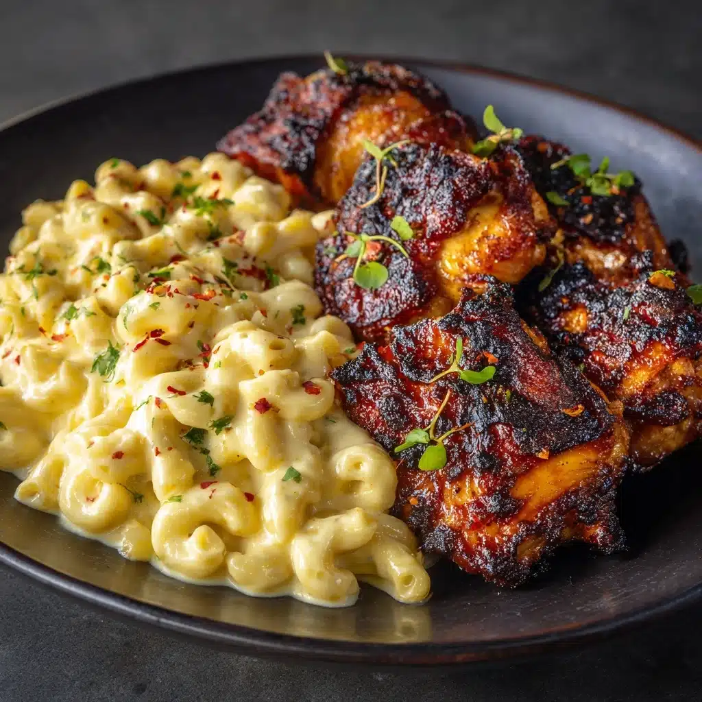 Sweet and Spicy Honey Pepper Chicken with Creamy Macaroni Cheese Recipe - Recipe Image
