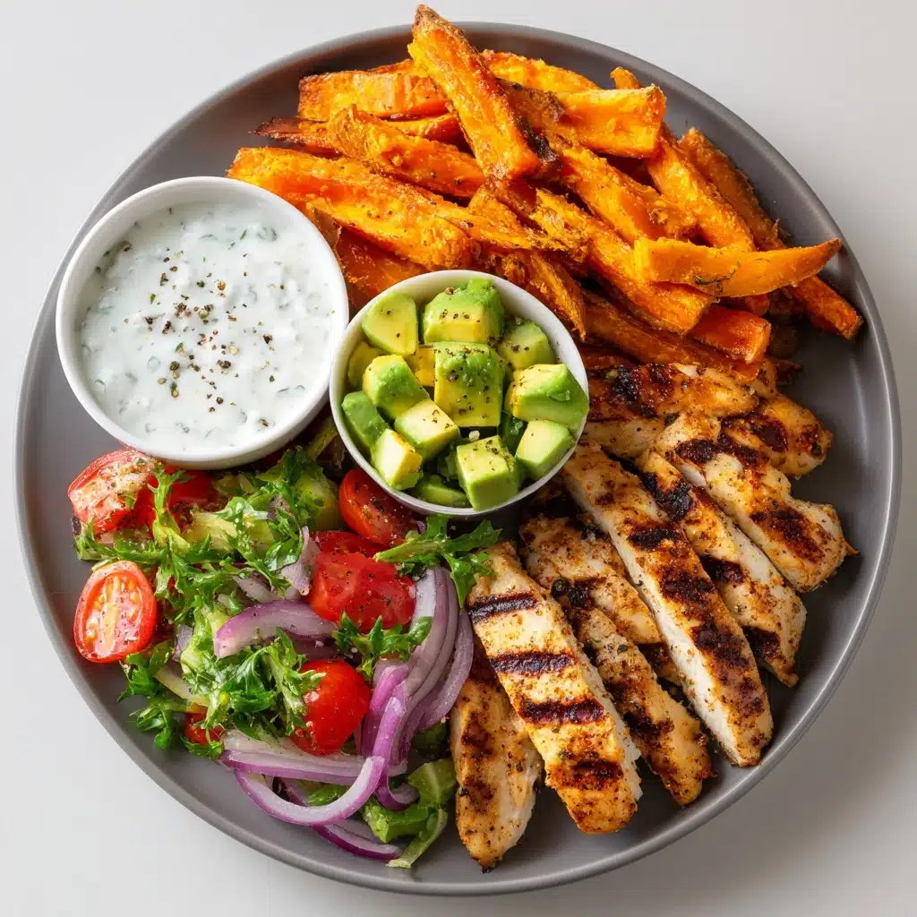 Chicken with Sweet Potato Fries & Avocado Salsa Recipe - Recipe Image