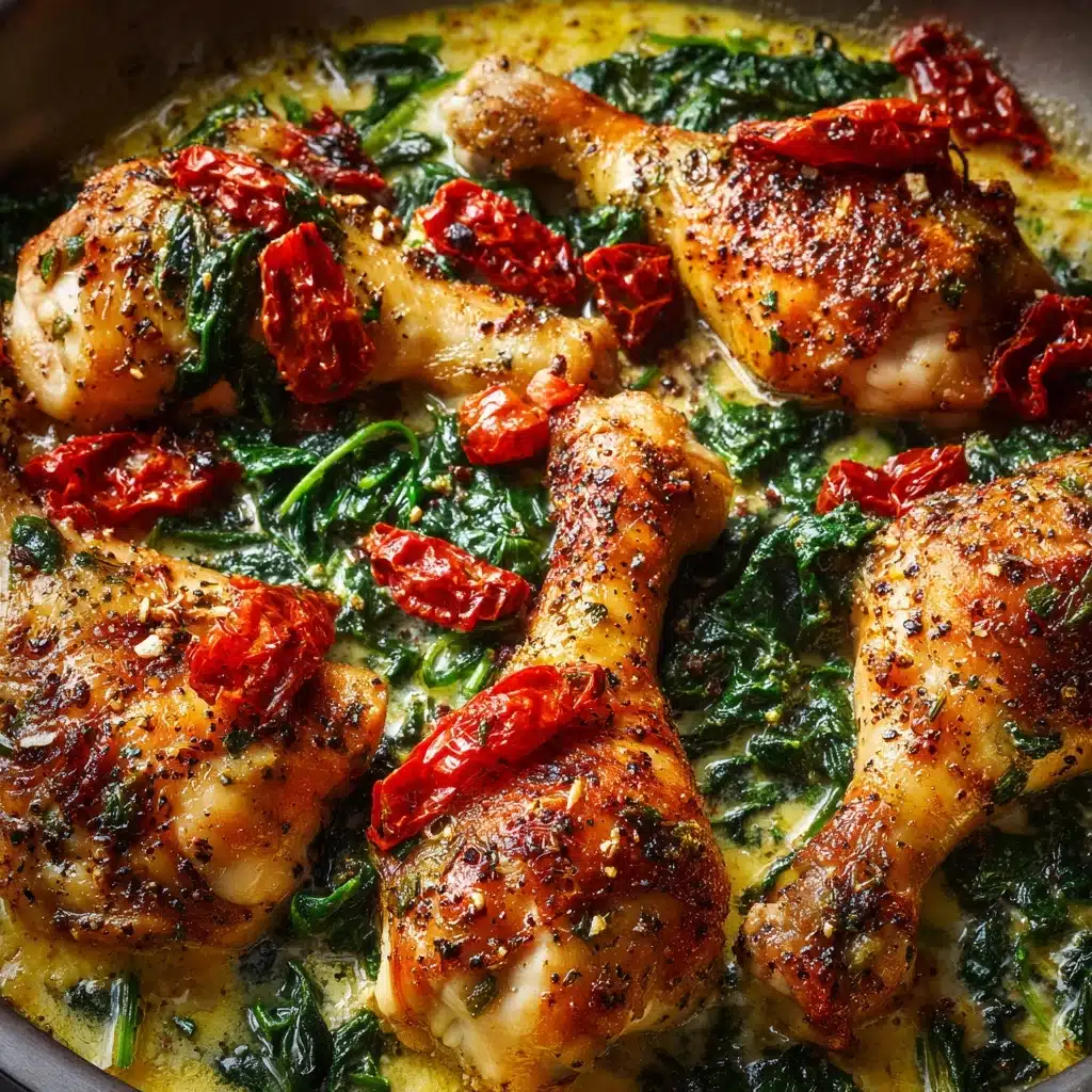 Smothered Baked Chicken with Creamed Spinach and Sun-Dried Tomatoes Recipe - Recipe Image