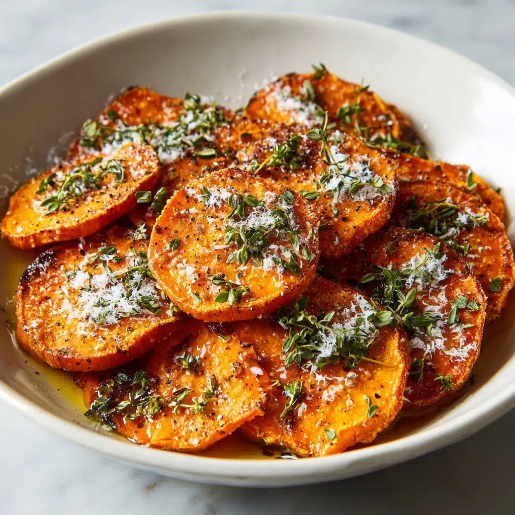 Roasted Sweet Potatoes with Garlic and Parmesan Recipe - Recipe Image