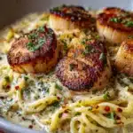 Creamy Tuscan Spaghetti with Jumbo Scallops Recipe