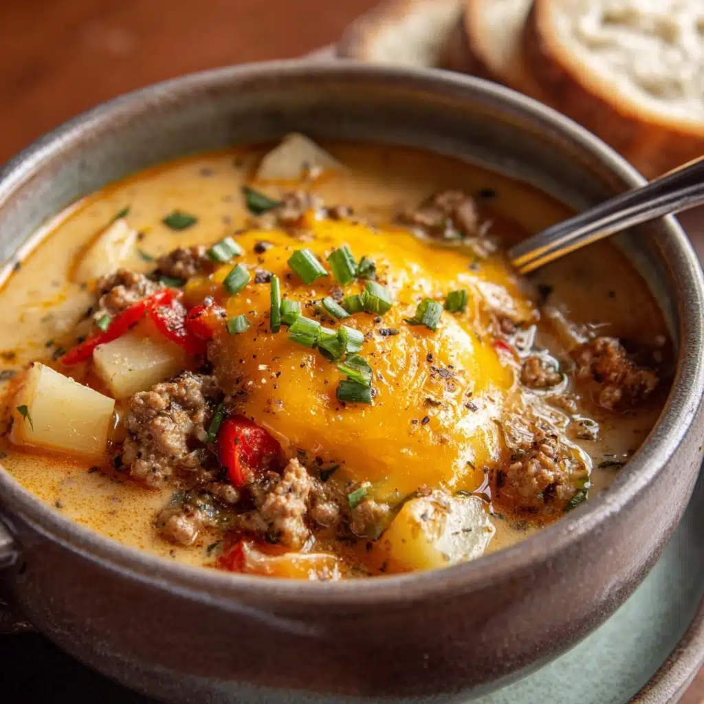 Slow Cooker Cheesy Burger-Flavored Soup Recipe - Recipe Image