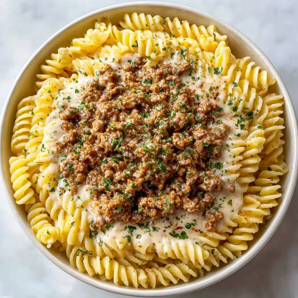 Beef and Rotini in Garlic Parmesan Sauce Recipe - Recipe Image