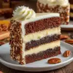 White German Chocolate Cake with a Cheesecake Center Recipe
