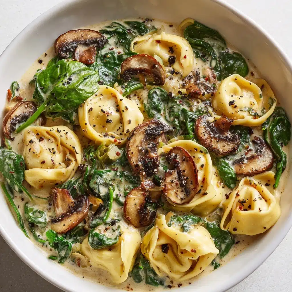 Creamy Spinach Mushroom Tortellini with Caramelized Onions Recipe - Recipe Image
