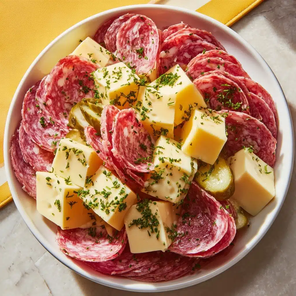 Easy Marinated Cheese Appetizer with Salami & Pickles Recipe