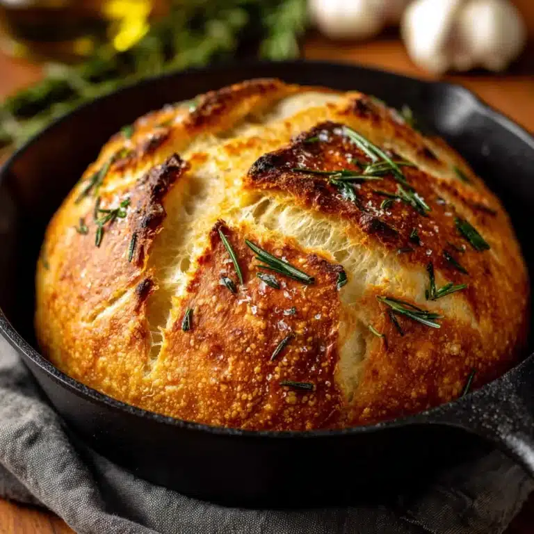 Rustic No-Knead Rosemary Garlic Bread Recipe