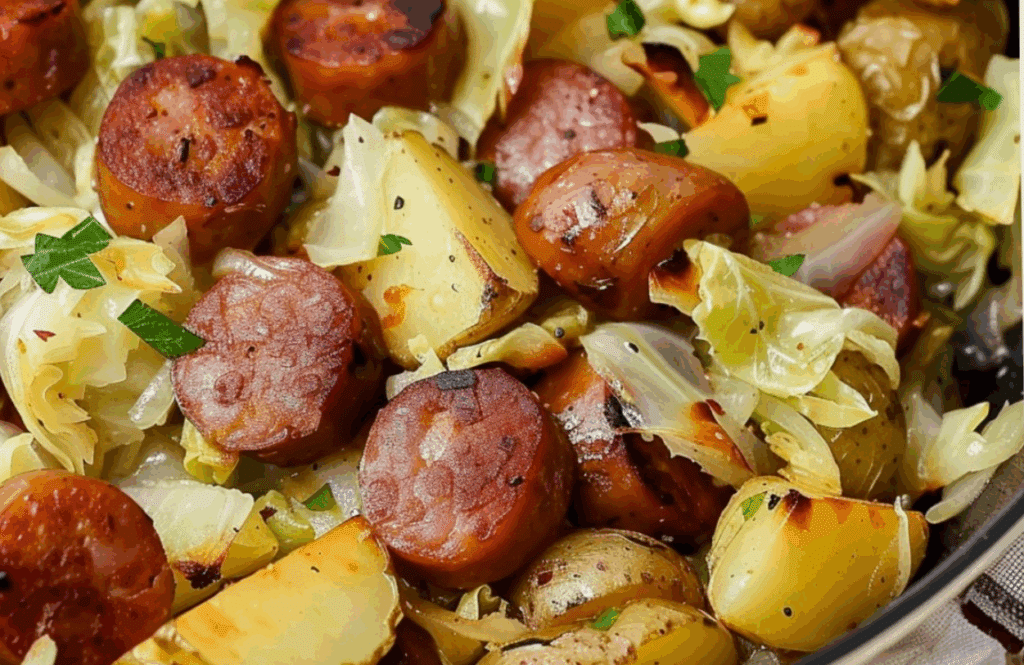 20 Minute Kielbasa Cabbage Potato Skillet Recipe