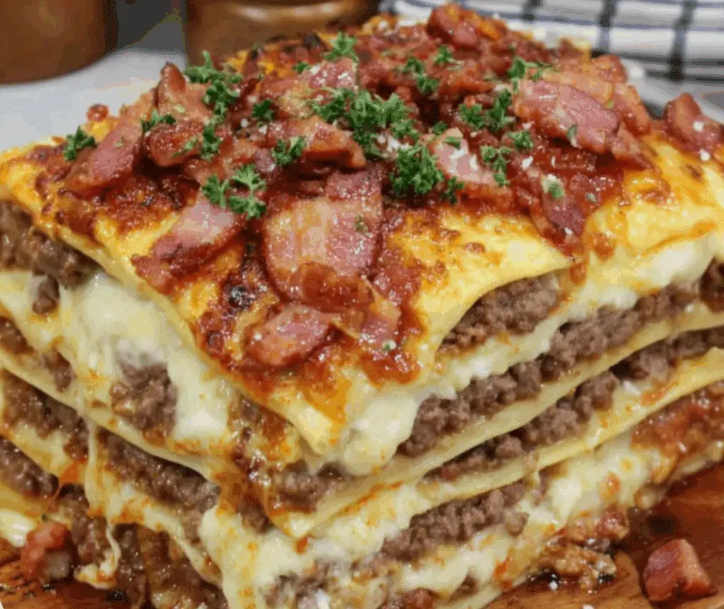 Parmesan Garlic Bacon Cheeseburger Lasagna Recipe