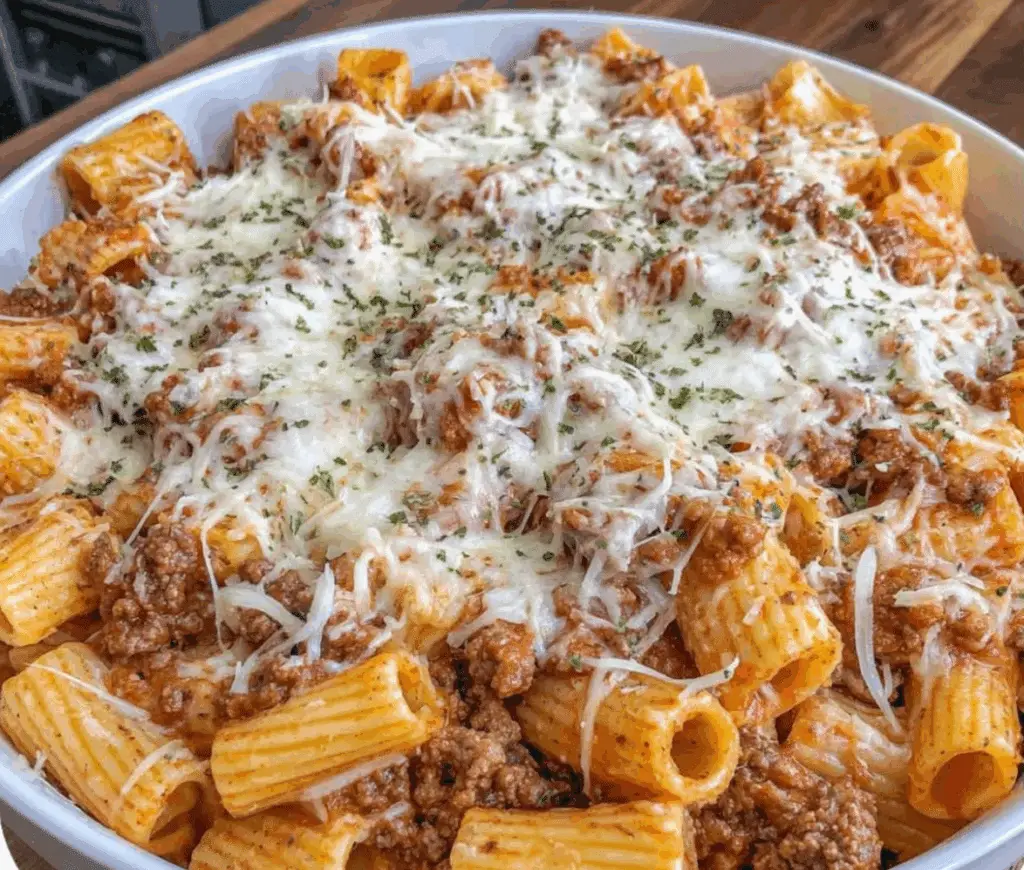 Cheesy Beef Rigatoni Bake Recipe