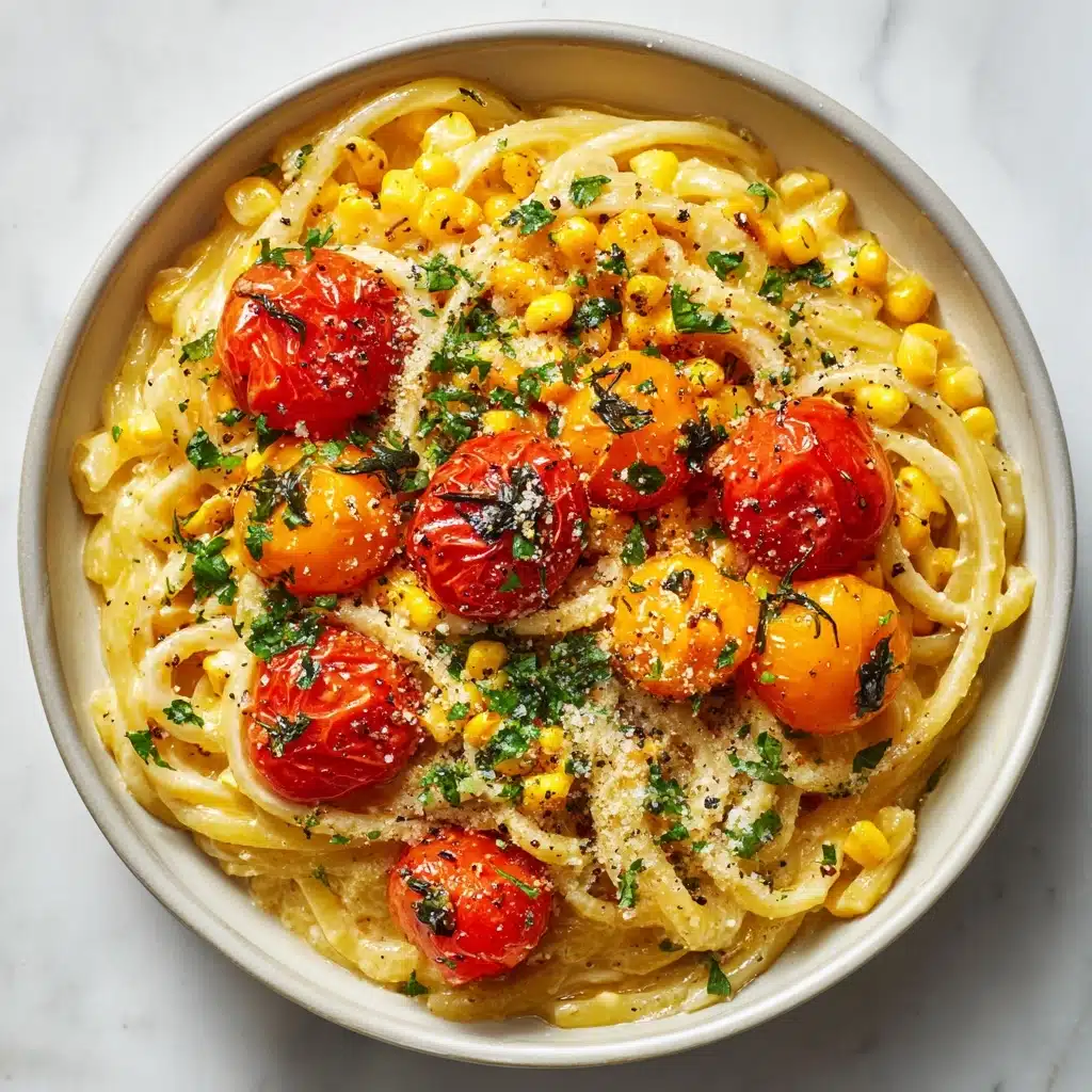 Pasta with Cherry Tomatoes, Roasted Red Peppers, and Corn Recipe