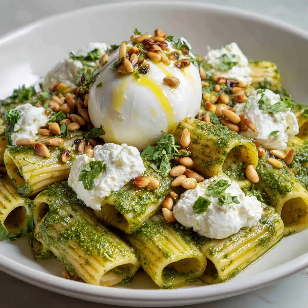 Lemon Pesto Rigatoni with Burrata & Roasted Pine Nuts Recipe - Recipe Image