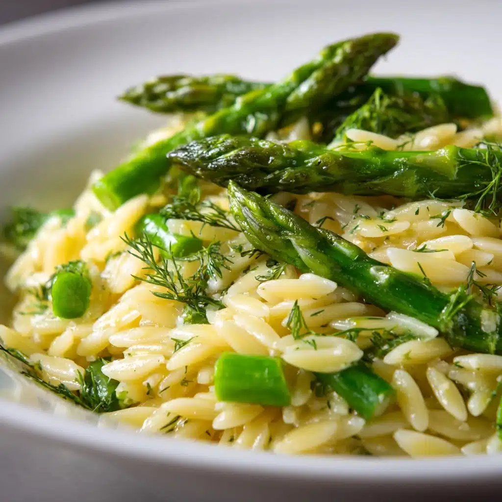 Creamy Orzo with Garlic Butter Asparagus Recipe - Recipe Image