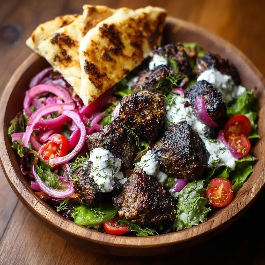 Middle Eastern Kofta Kebabs with Salad and Flatbread Recipe - Recipe Image
