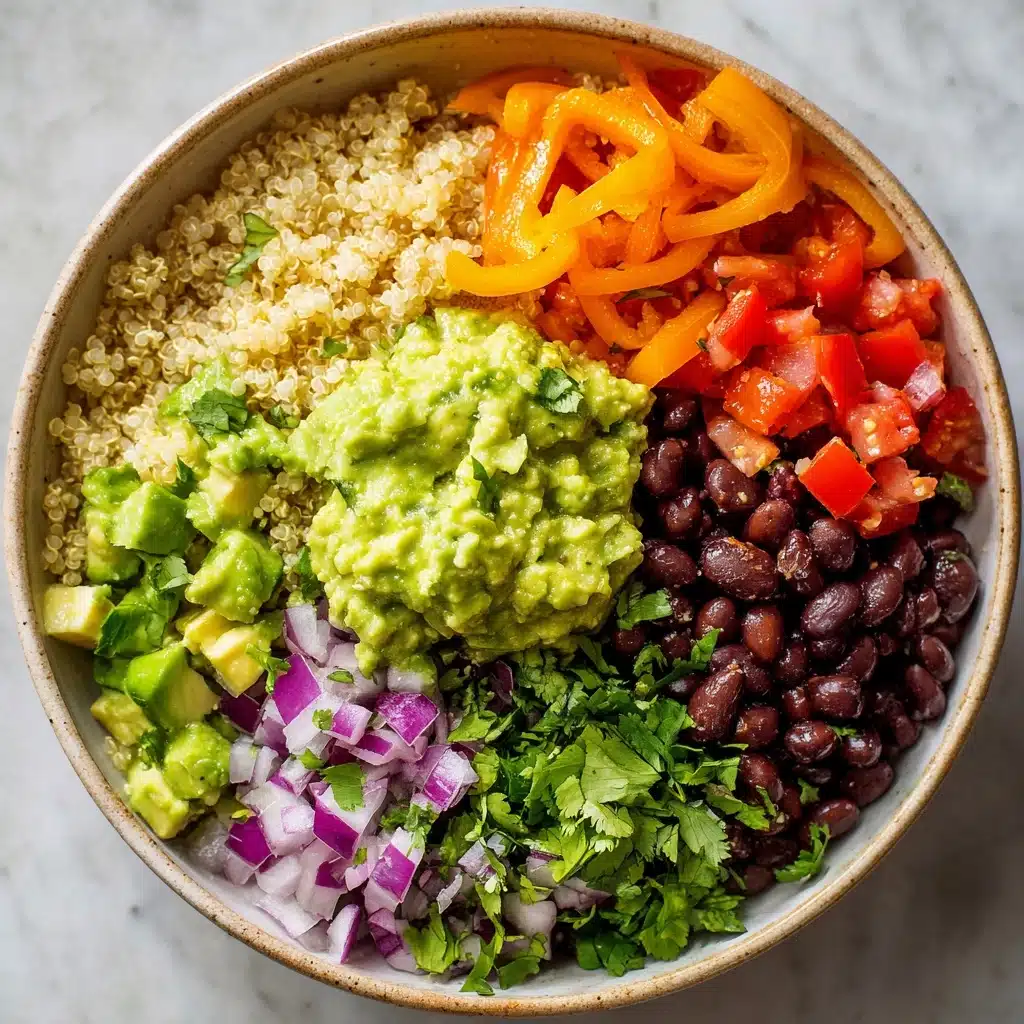 Black Bean & Quinoa Bowl with Guacamole and Veggies Recipe - Recipe Image
