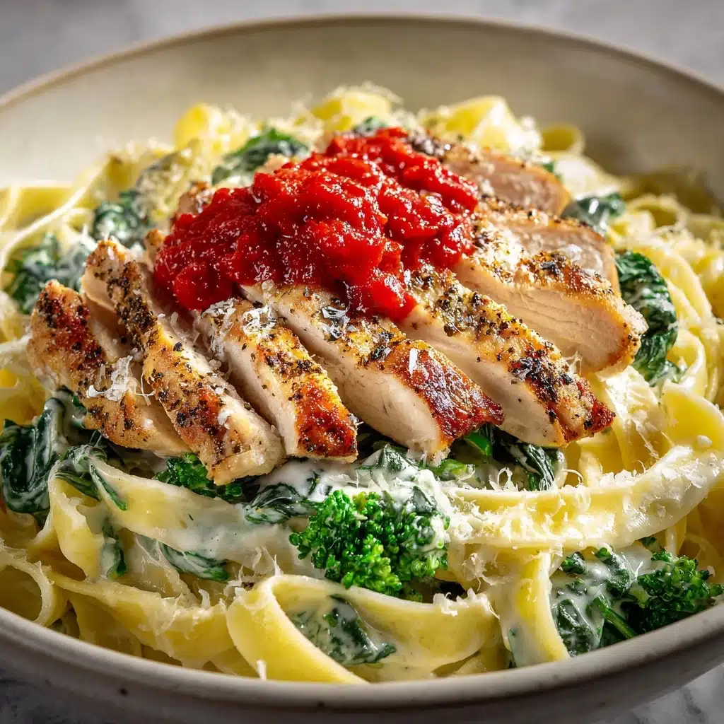 Creamy Chicken and Spinach Pasta with Broccoli Recipe - Recipe Image