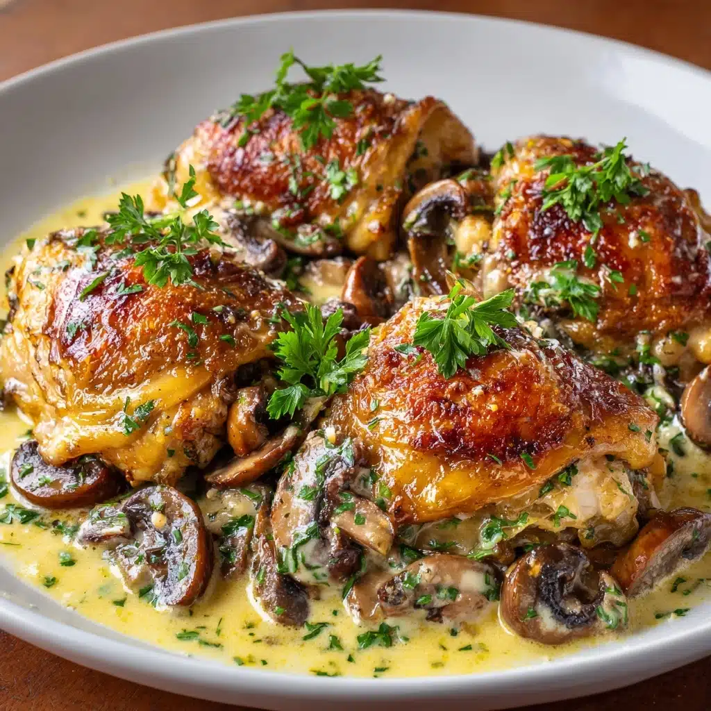 Creamy Garlic Mushroom Chicken Thighs Recipe - Recipe Image