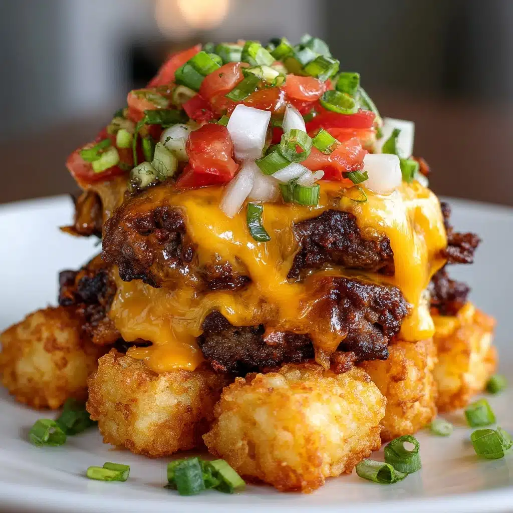 Cheeseburger Stuffed Tater Tot Cones with Colossal Cheese Volcano Recipe - Recipe Image