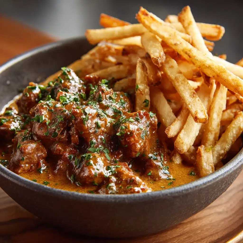 Creamy Butter Chicken in Garlic-Infused Sauce with Golden Crispy Fries Recipe - Recipe Image