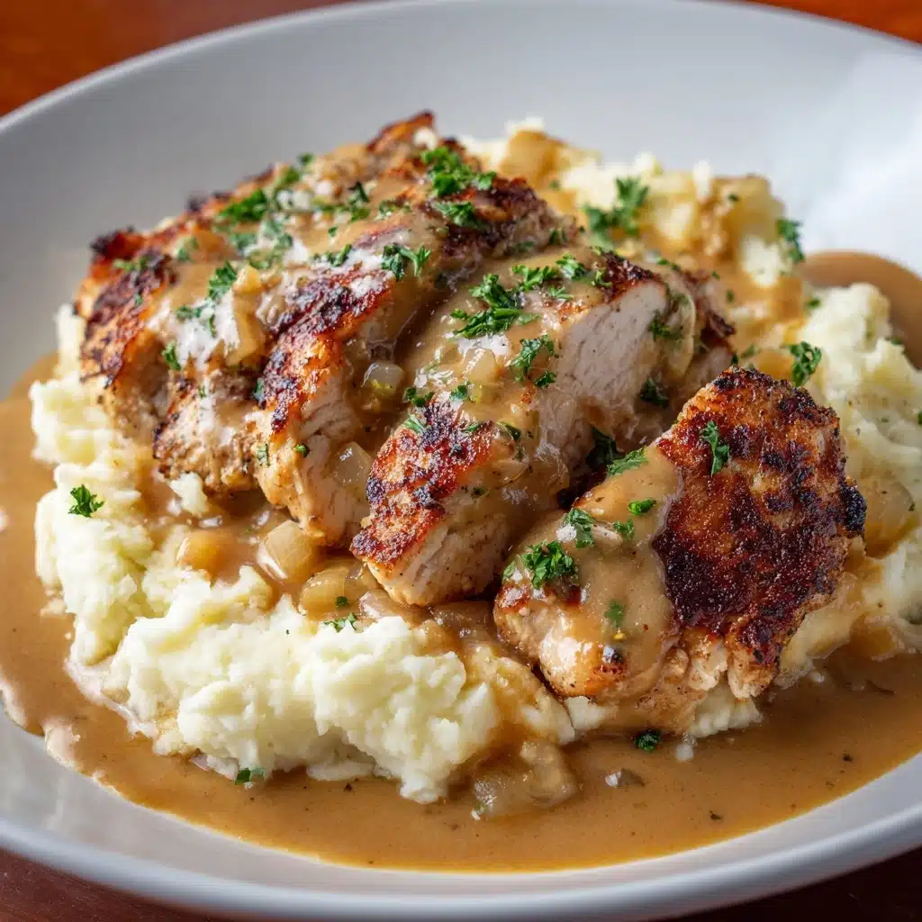 Chicken and Garlic Gravy with Cheesy Mashed Potatoes Recipe - Recipe Image