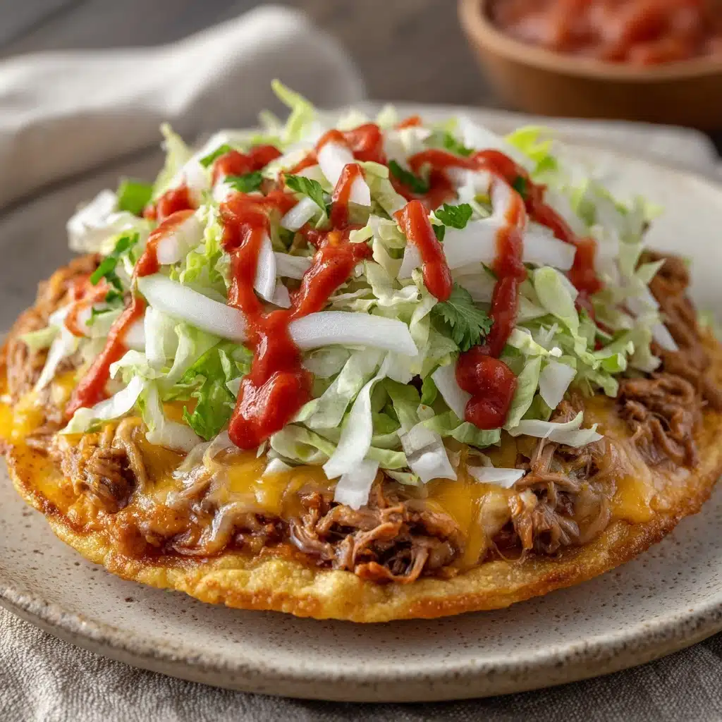 Cheesy Tostadas with Lettuce and Sauce Recipe - Recipe Image