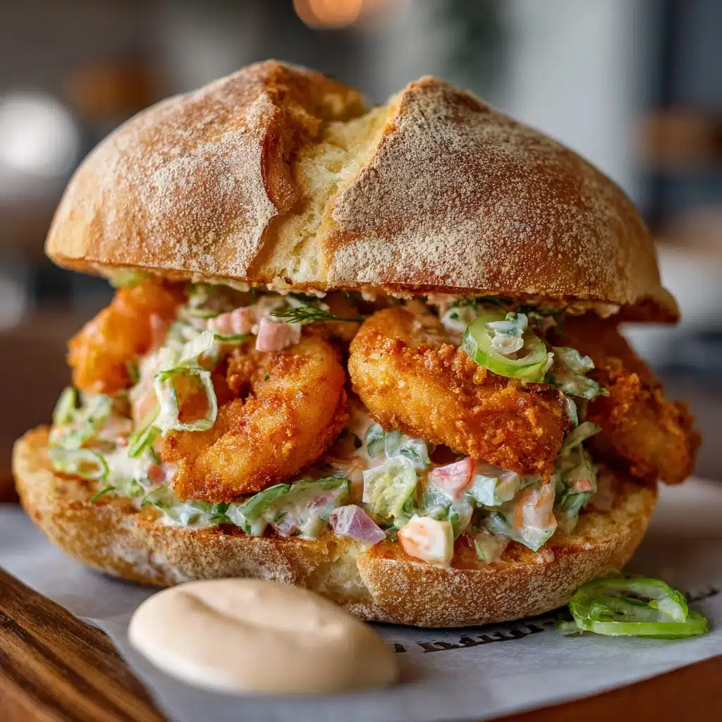Crispy Fried Shrimp Burger with Homemade Sauce Recipe - Recipe Image