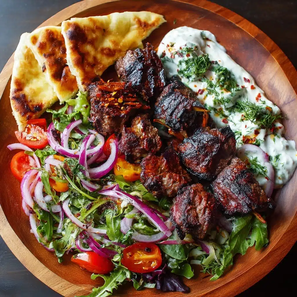 Middle Eastern Kofta Kebabs with Salad and Flatbread Recipe - Recipe Image