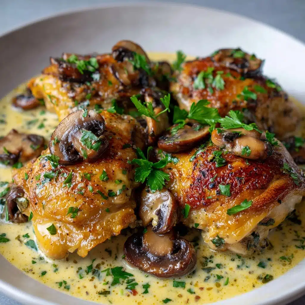 Creamy Garlic Mushroom Chicken Thighs Recipe - Recipe Image