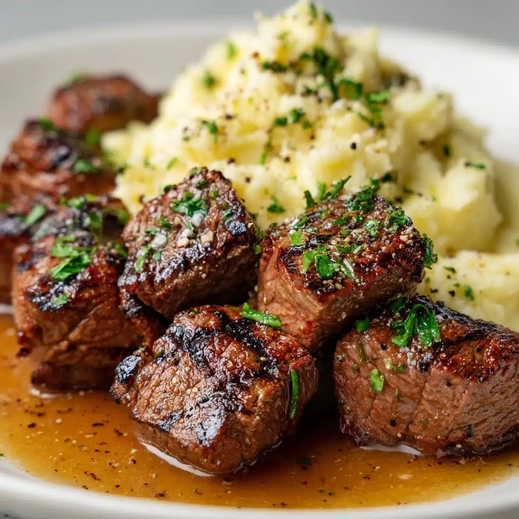 Garlic Butter Beef Bites Paired with Silky Creamy Mashed Potatoes Recipe