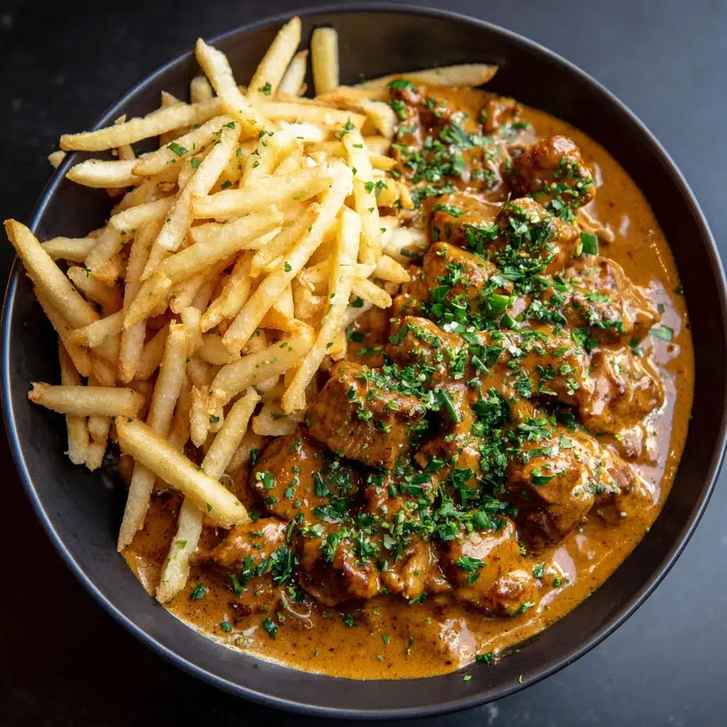 Creamy Butter Chicken in Garlic-Infused Sauce with Golden Crispy Fries Recipe