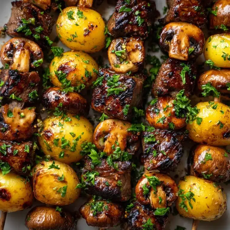 Grilled Steak, Potato, and Mushroom Kabobs Recipe