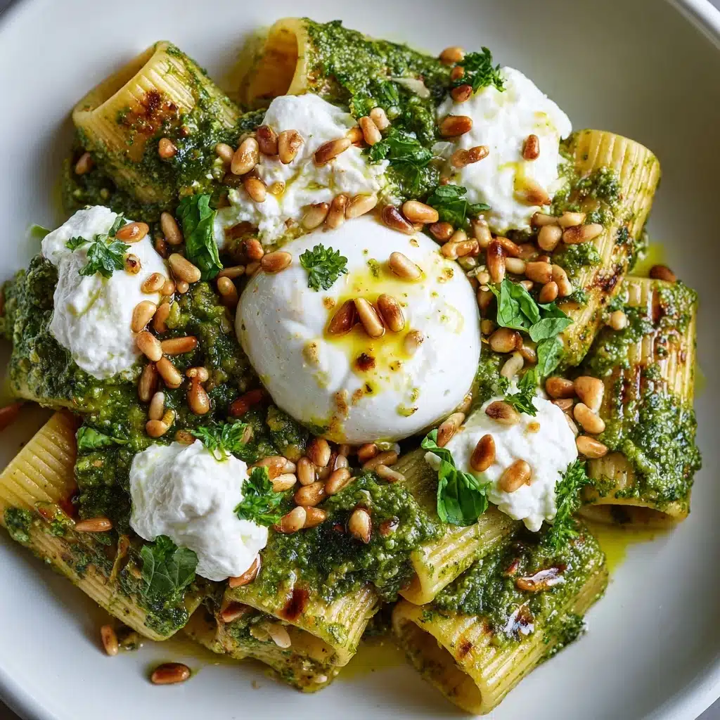 Lemon Pesto Rigatoni with Burrata & Roasted Pine Nuts Recipe