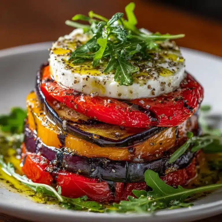 Grilled Eggplant Ratatouille with Fresh Cheese and Arugula Recipe