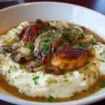 Chicken and Garlic Gravy with Cheesy Mashed Potatoes Recipe