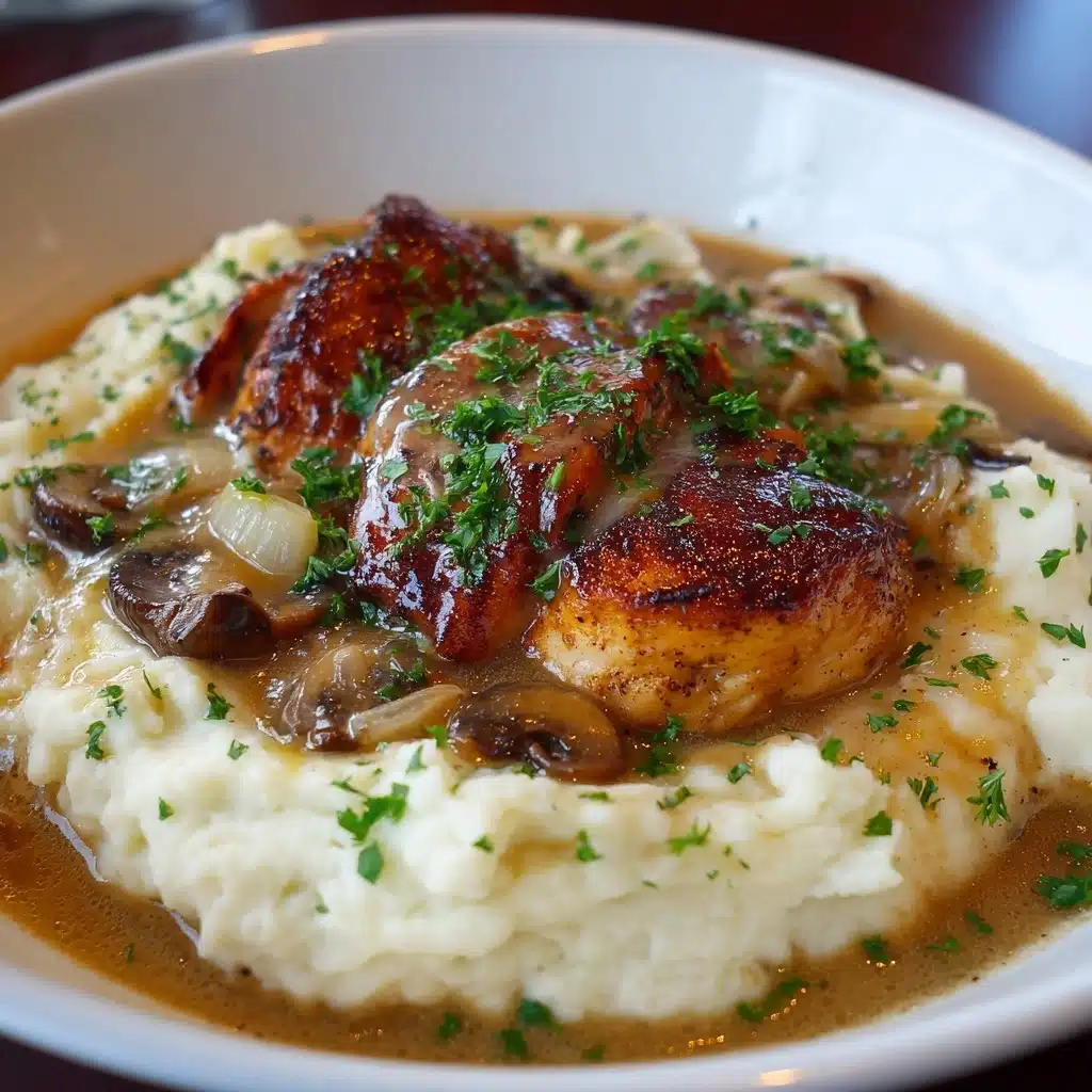 Chicken and Garlic Gravy with Cheesy Mashed Potatoes Recipe