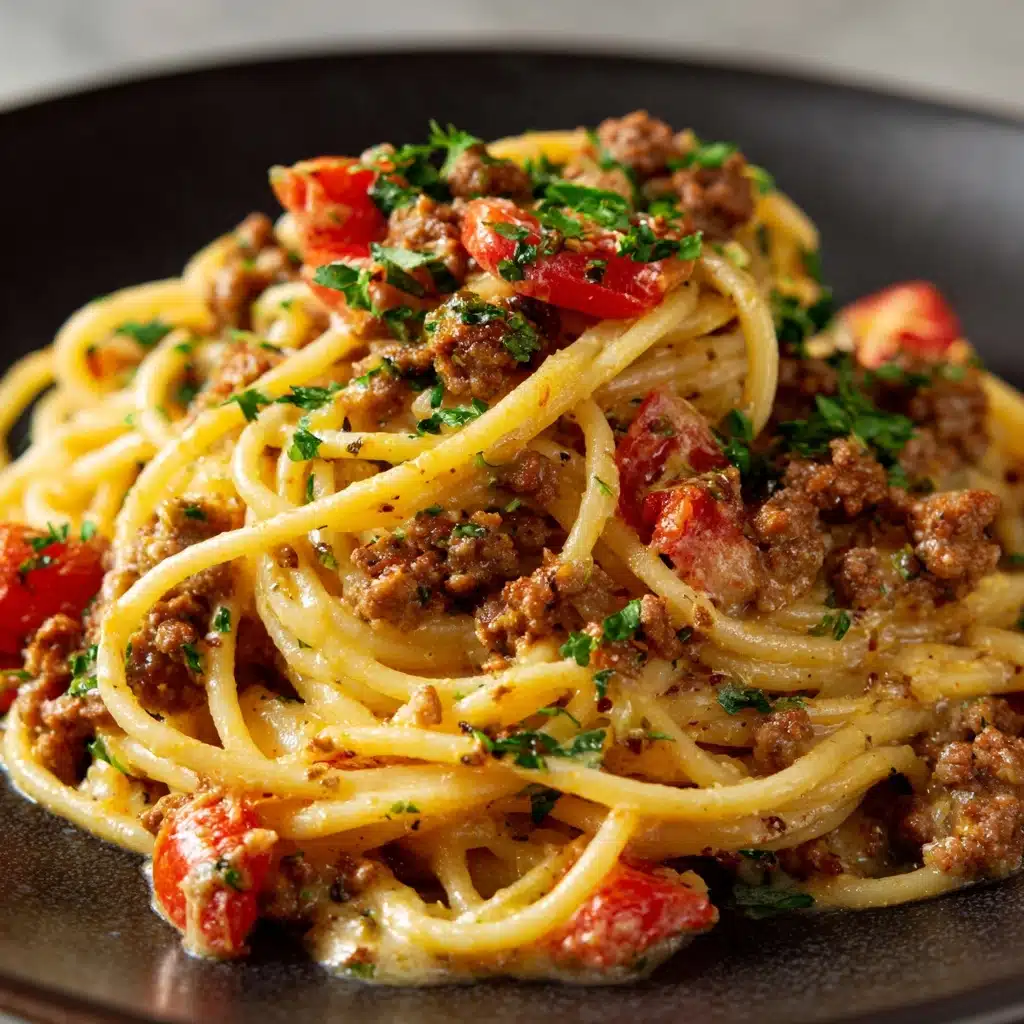 Creamy Italian Spaghetti with Ground Beef Recipe - Recipe Image
