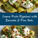 Lemon Pesto Rigatoni with Burrata & Roasted Pine Nuts Recipe
