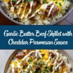 Garlic Butter Beef and Rice Skillet with Cheddar Parmesan Sauce Recipe