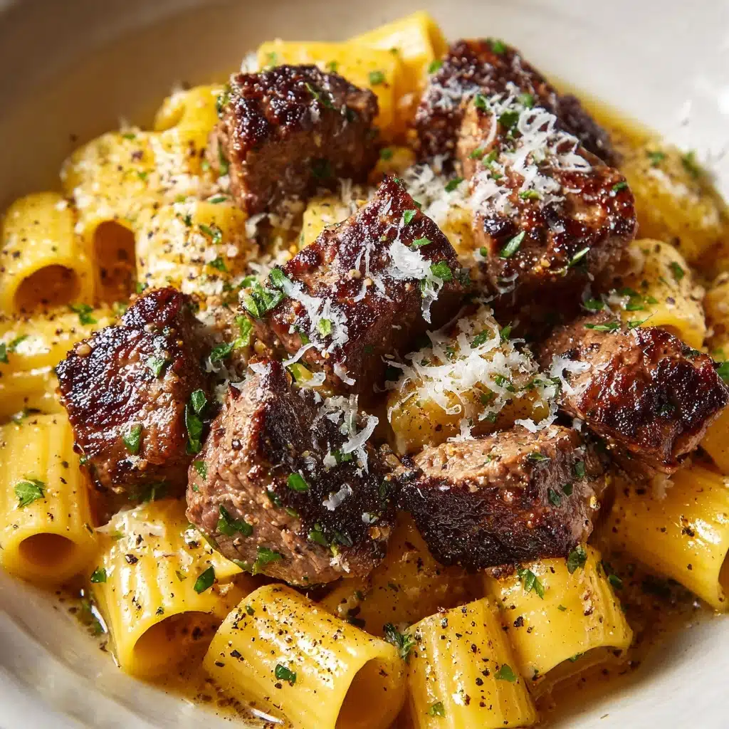Garlic Butter Steak Tips with Cheesy Rigatoni Recipe - Recipe Image