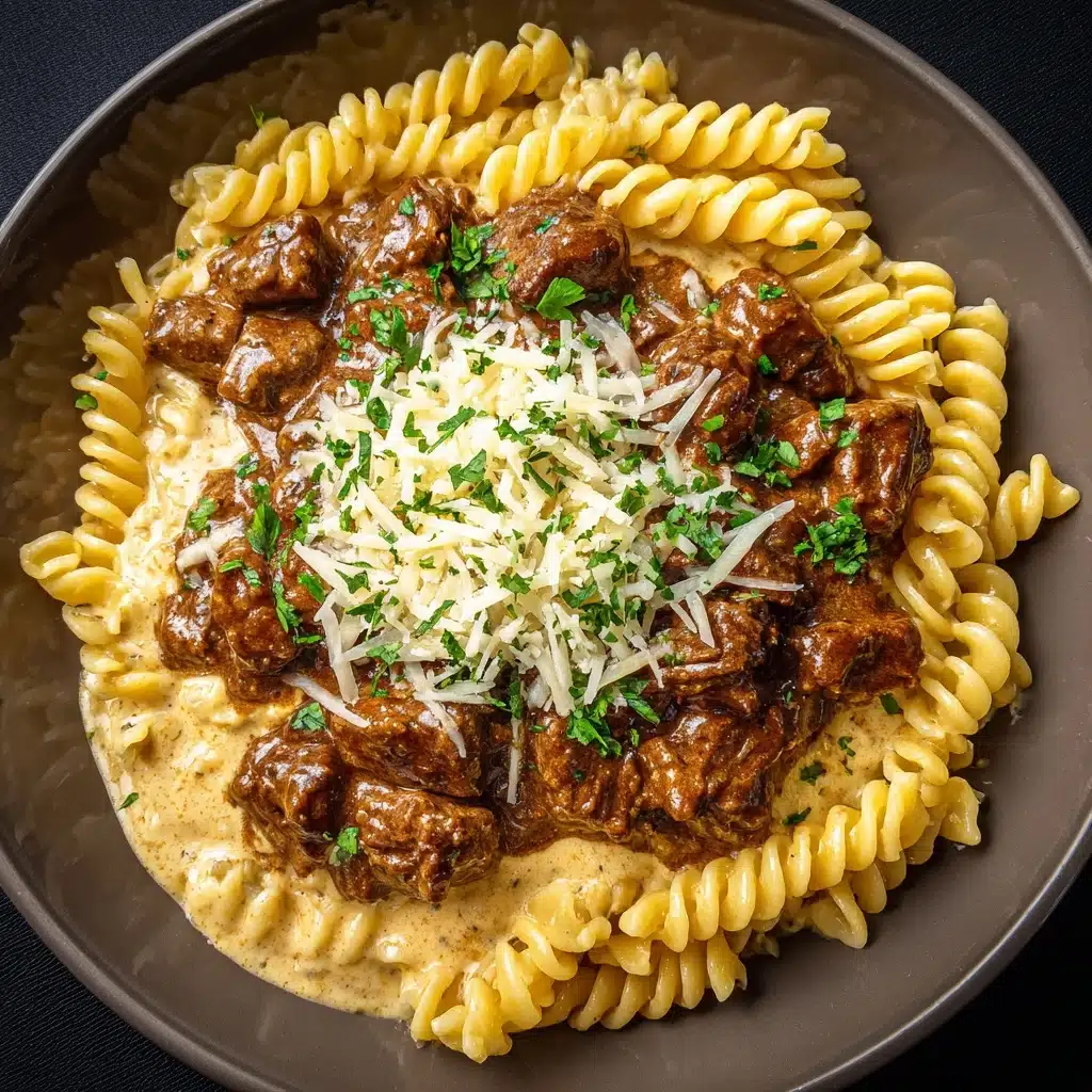 Slow Cooker Creamy Garlic Beef Pasta Recipe - Recipe Image