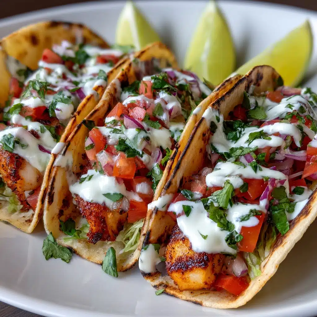 Fish Tacos with Garlic Lime Crema Recipe - Recipe Image