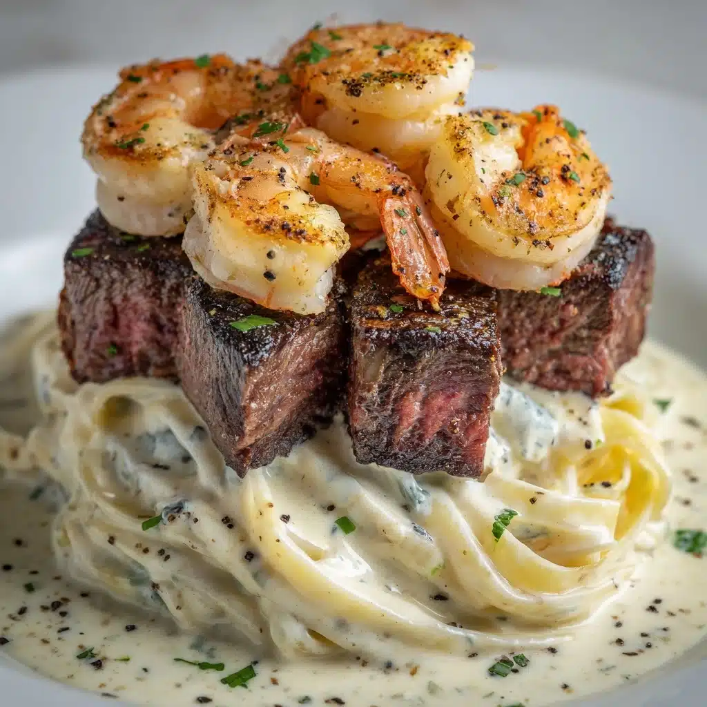 Cajun Shrimp and Steak Alfredo Pasta Recipe - Recipe Image