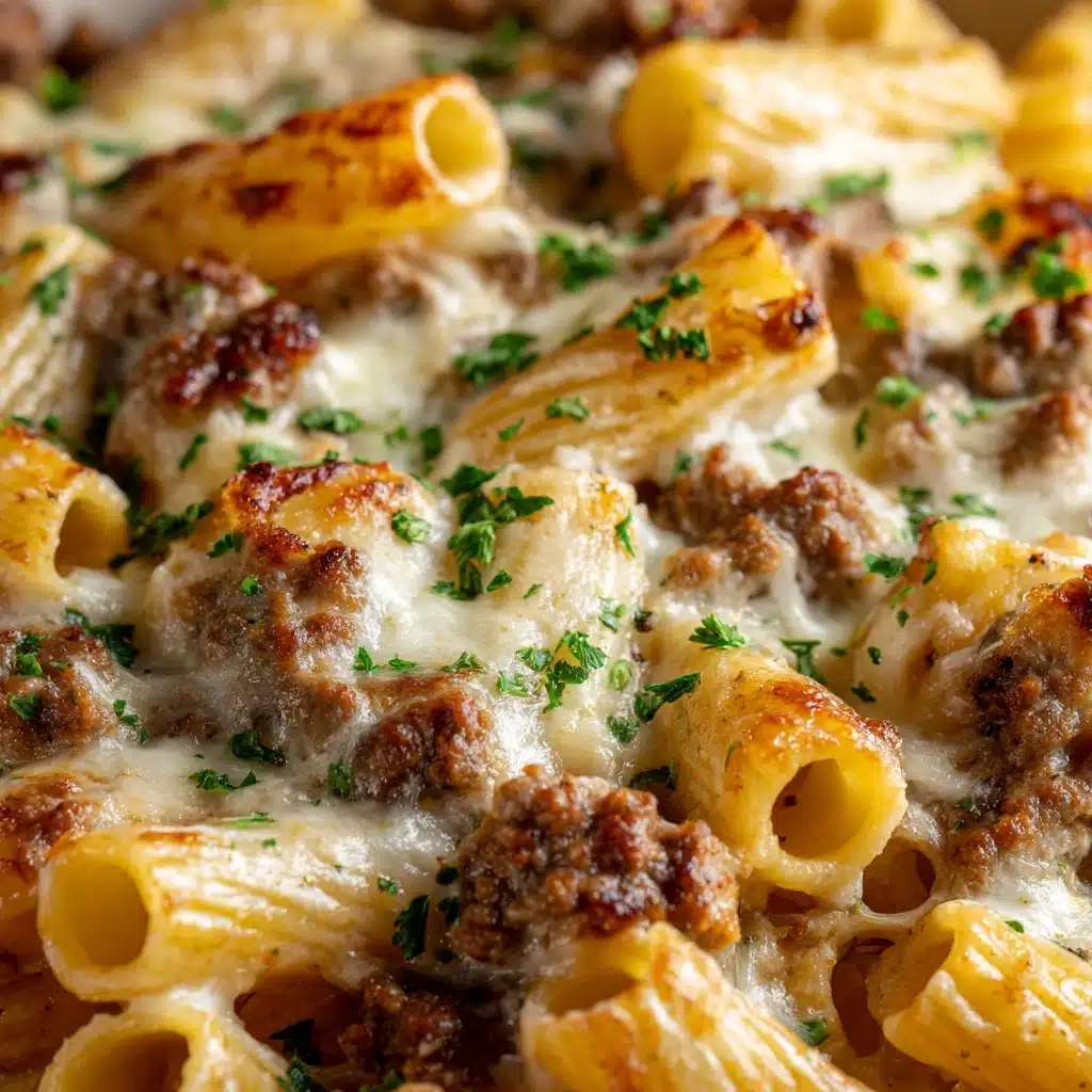 Creamy Cheesy Garlic Butter Rigatoni with Savory Beef Recipe - Recipe Image
