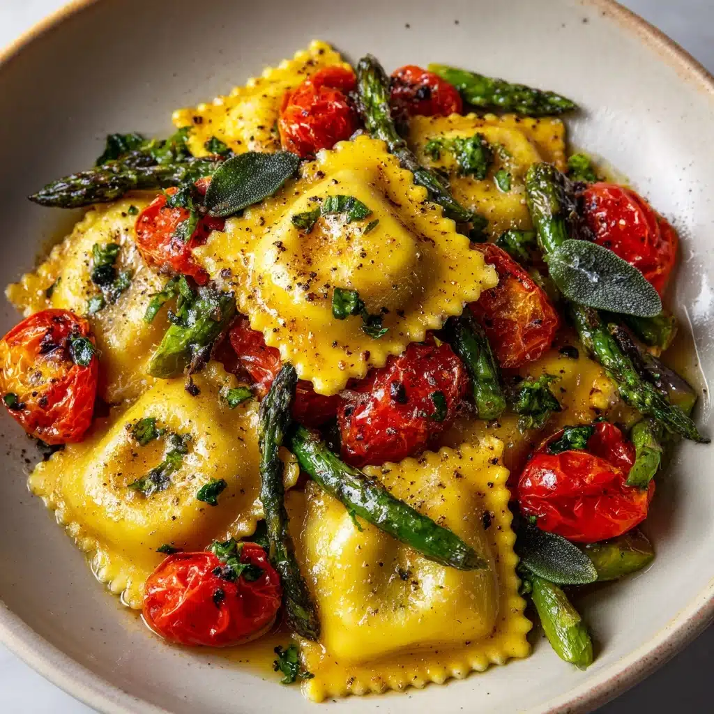 Ravioli with Tomatoes, Asparagus, Garlic, and Herbs Recipe - Recipe Image