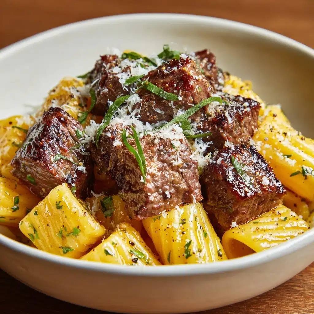 Garlic Butter Steak Tips with Cheesy Rigatoni Recipe - Recipe Image