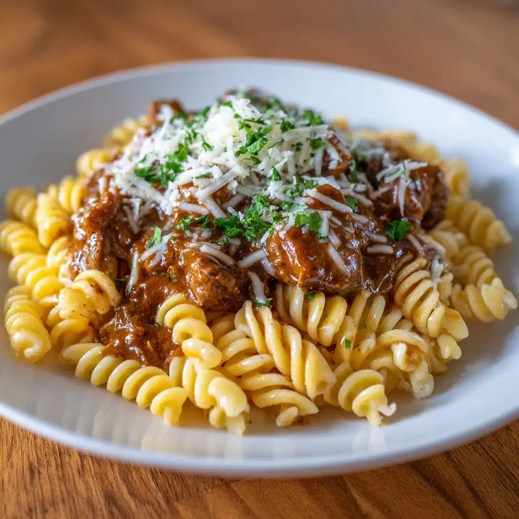 Slow Cooker Creamy Garlic Beef Pasta Recipe - Recipe Image